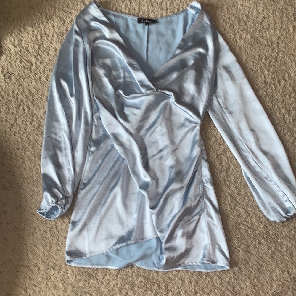 Lulus silk light blue dress with long sleeves